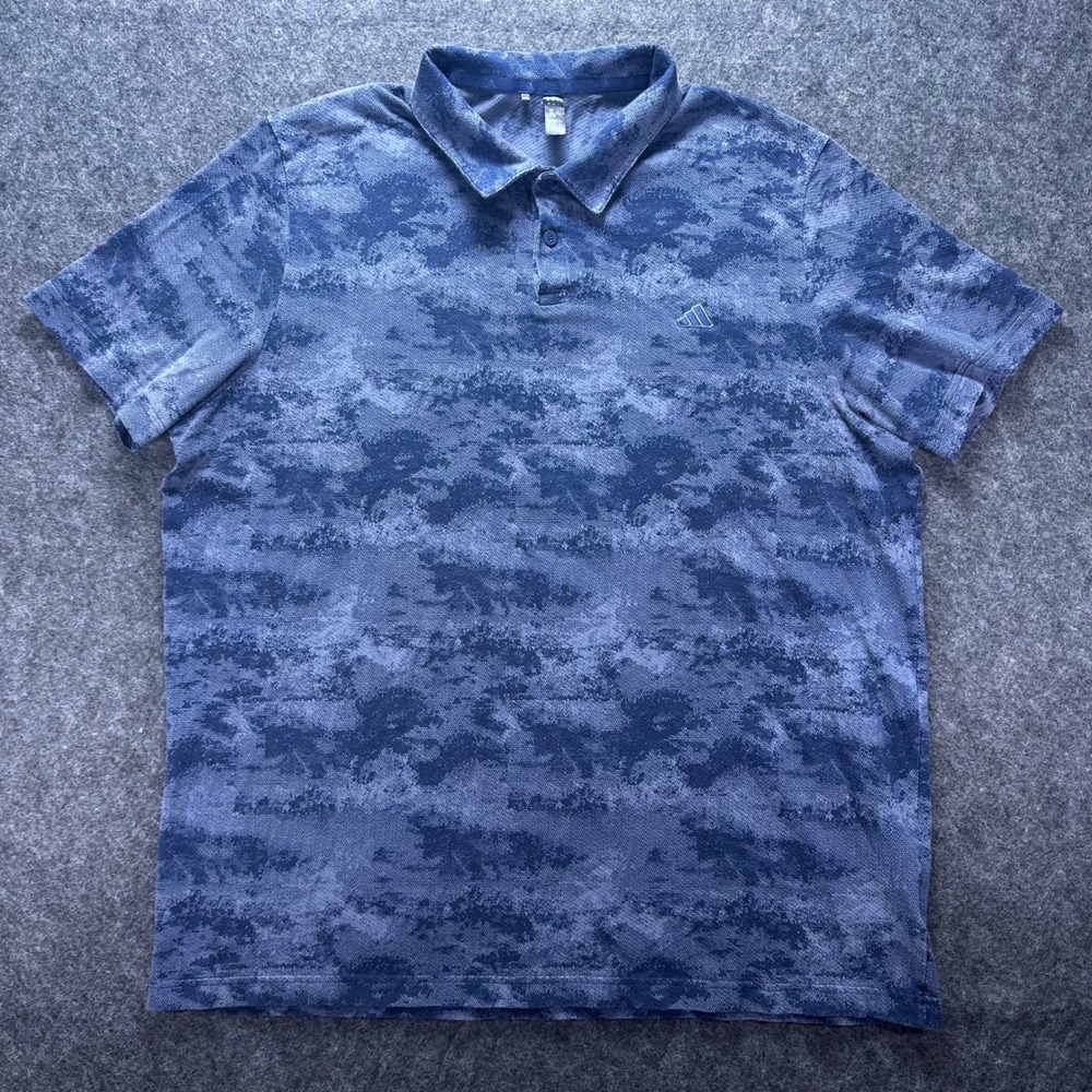 Adidas Mens Blue Abstract Camo Performance Golf Polo Shirt 2XL
